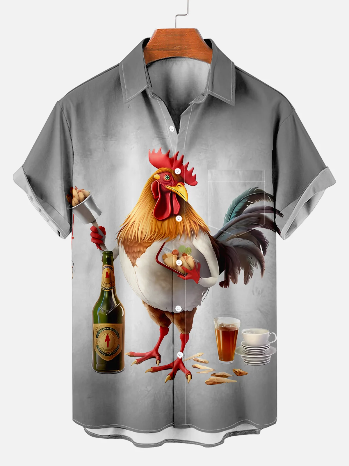 thumbnail image 1 of Camisa divertida e informal con estampado de gallo para correr para hombre, camisa de manga corta para hombre, camisa holgada de verano para playa, camisetas de gran tamaño para hombre para niños, 1 of 5