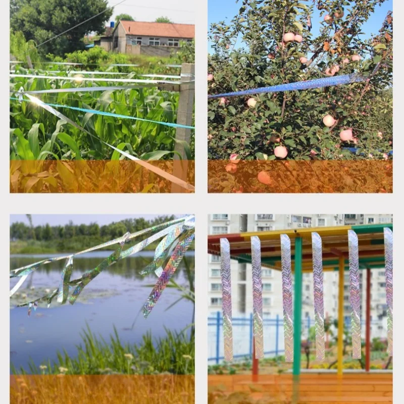 Farms Garden Orchard Bird Repellent Ribbon Grid Flower Double Sided Reflective Ribbon Drive Away Bird For Farmland Streamers