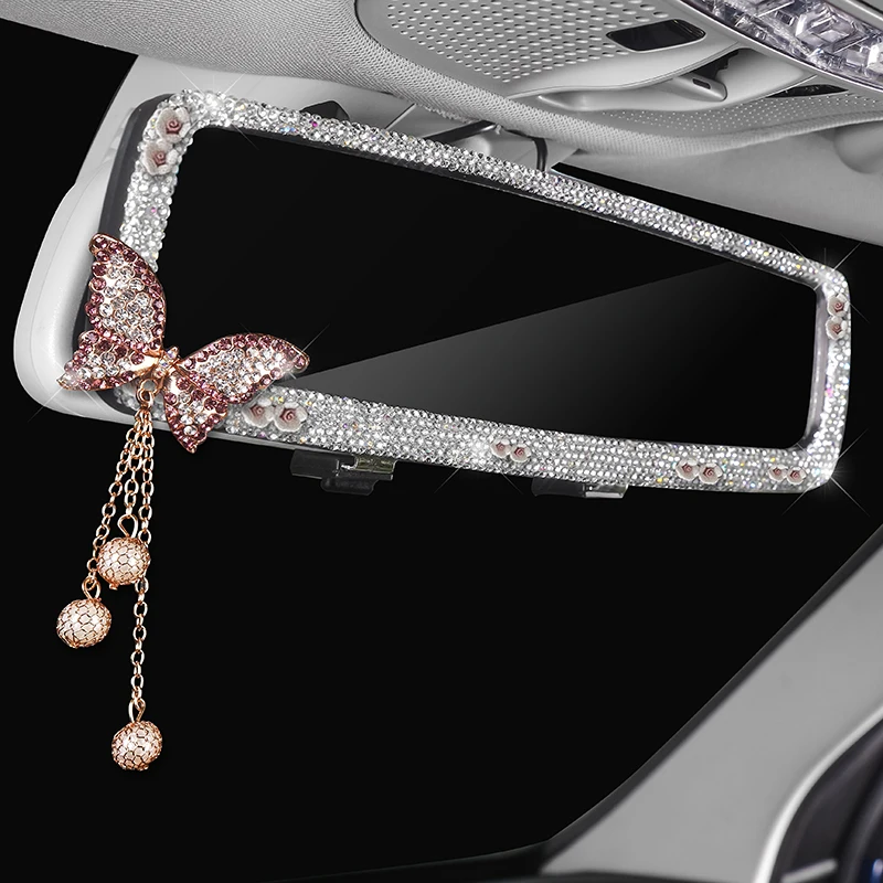 Car Rearview Mirror Cover Auto Rhinestone Case Rear Mirrors Car Rear Decoration Bling Accessories for Woman rearview mirror cover