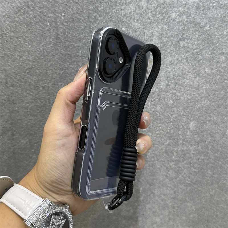 Luxury Clear Card Holder Wallet Case with Wrist Strap and Hand Rope in Soft Silicone