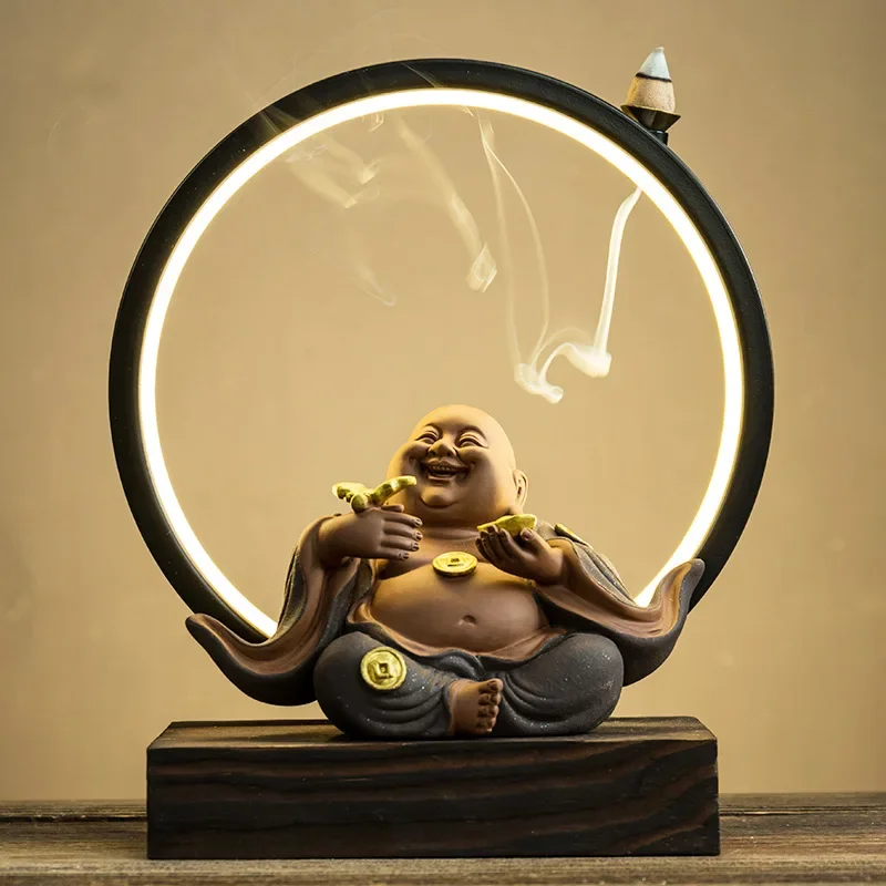 

Fortune Aromatreatment Maitreya Zen Decoration Small Flow Buddha Led Light Night Tabletop Pieces Stove Reverse Ring