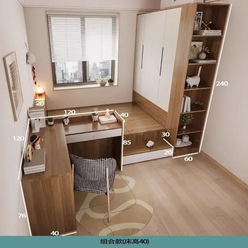 Small unit bedroom tatami with desk, bed, wardrobe