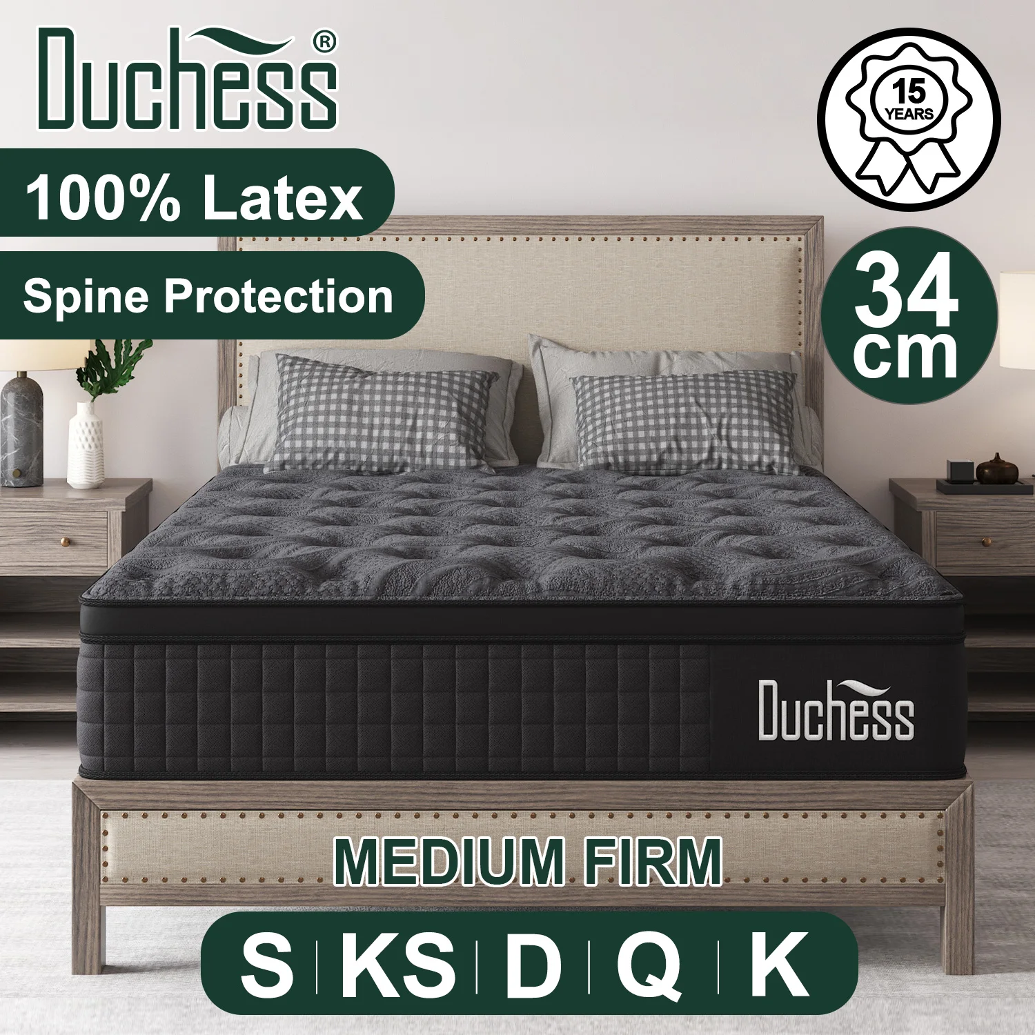 Duchess Mattress Spring Latex Gel Memory Foam Bed Queen Double King Single 35cm