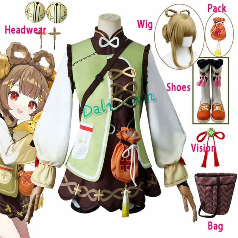 

Yaoyao Cosplay Genshin Impact Cosplay Costume Kids Women Lolita Dress Wig Shoes Basket Full Set Yao Yao Halloween Party Costume