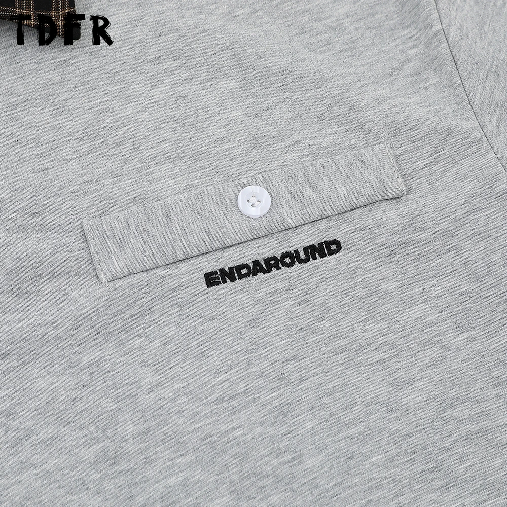 Polo a maniche corte patchwork scozzese da uomo T-shirt da uomo estiva retrò a mezza manica allentata con risvolto - immagine 3
