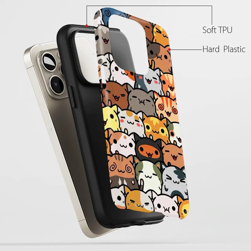 Cartoon Cat Dual-Layer Protective Phone Case with Screen Film Cover