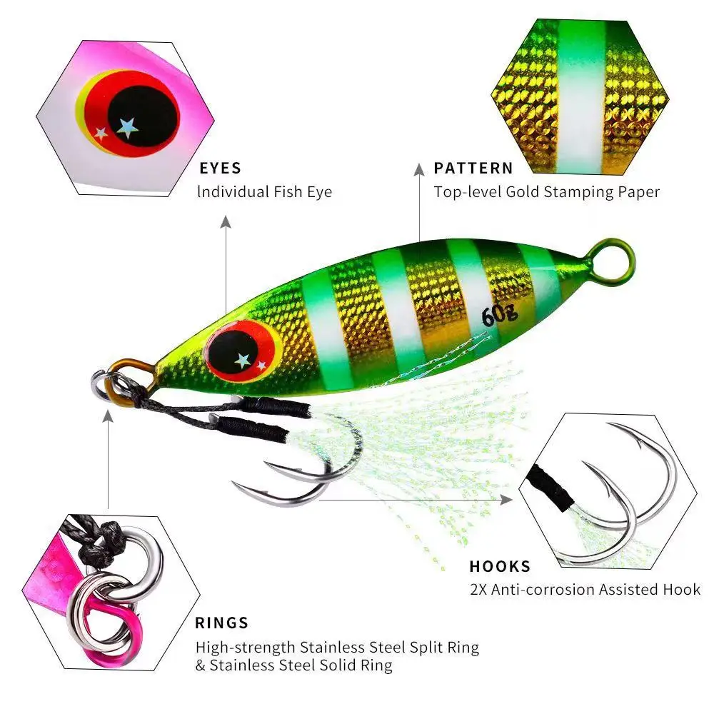 1PCS Metal Slow Jig Spoon Lure 10g-20g-30g-40g-60g Artificial Bait Hard Bass Pike Shore Slow Casting Jigging Fishing Lure 2