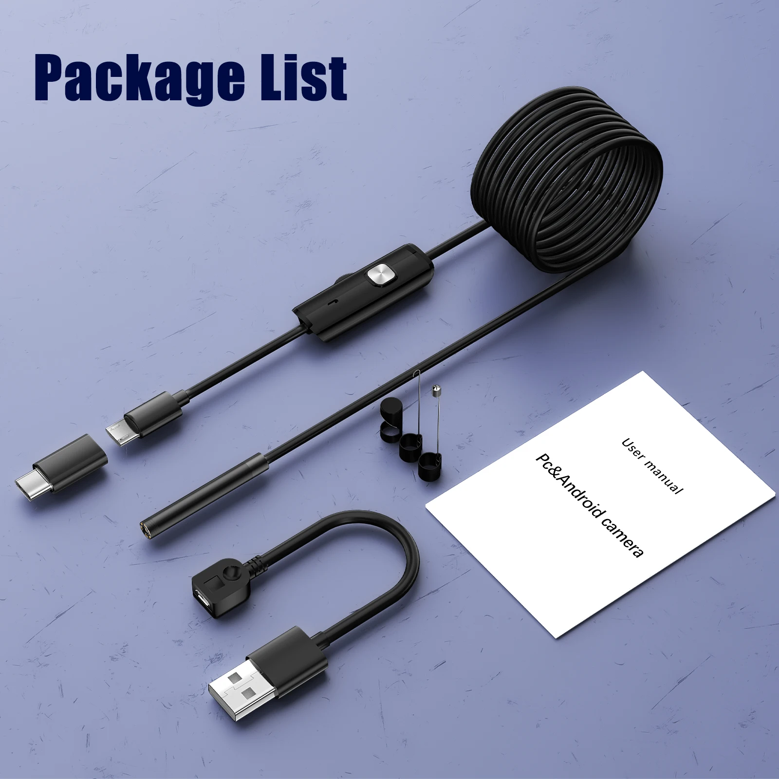 ENWOR-산업용 내시경 카메라, IP67 방수, 5.5mm, 7mm, 3in 1, 안드로이드 폰용, PC, USB, 내시경 카메라, 6led 조절 가능
