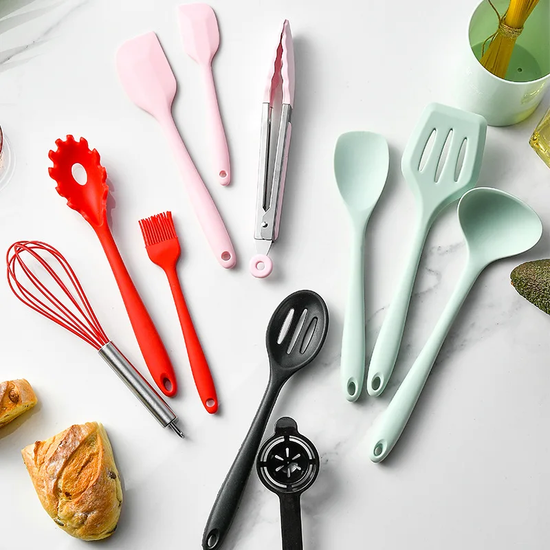 Mint Green Silicone Kitchenware Non-stick Cooking Tool Spatula Ladle Egg Beaters Shovel Soup Cookware Utensil Kitchen Cookware
