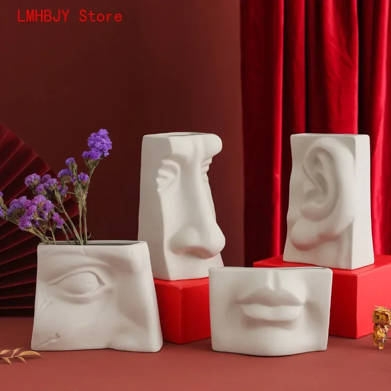 

LMHBJY Nordic Ceramic Vase Ornaments Home Living Room Art Decorations Creative Facial Features Dried Flower Arrangements