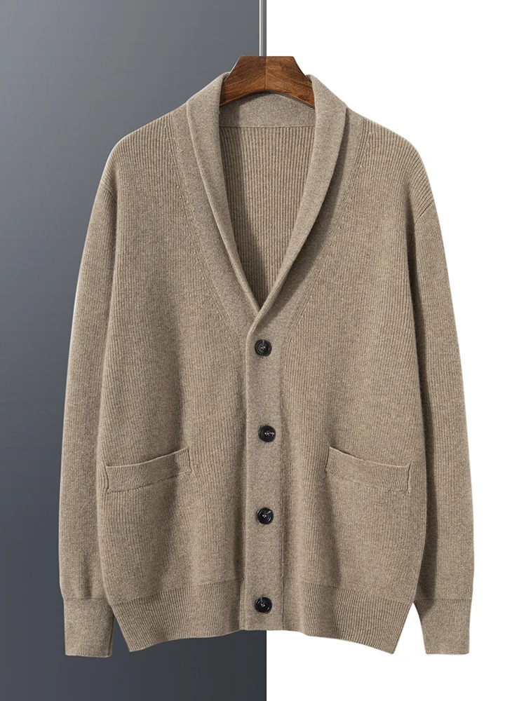 High-end New Autumn Winter Thickened 100% Cashmere Sweaters Turn-down Collar Men's Sweaters Solid Color  Men Cardigan Knitwear