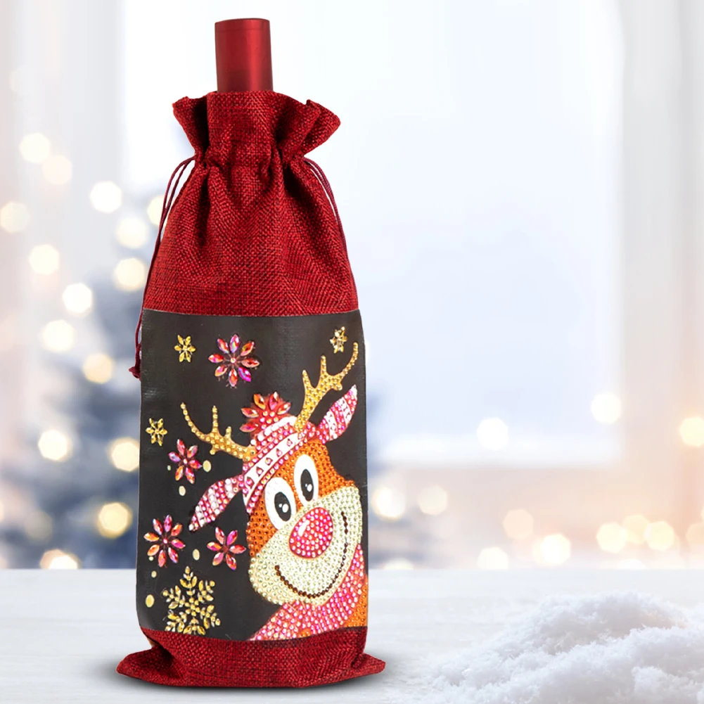 Christmas 5D Diamond Art Wine Gift Bag – DIY Rhinestone Drawstring Linen Bottle Cover, ... - SKU DAWB0949 - UGI Packaging