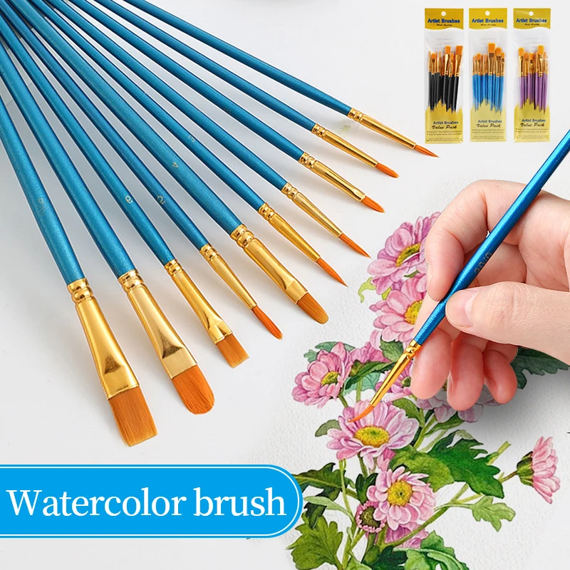 Nylon Hair Wooden Handle Artist Paint Brush Set Professional Oil Watercolor Acrylic Painting Brushes 3/6/10/12Pcs Art Supplies 3