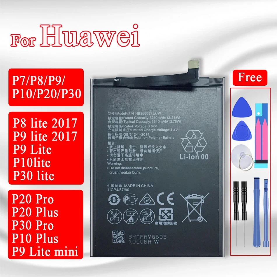 Hb356687Ecw Hb366481Ecw Batteria Per Huawei P7 P8 P9 P10 P20 P30 Lite 2017 P10 P20 Più P20 P30 Pro P9 Lite Mini Batteria + Strumenti