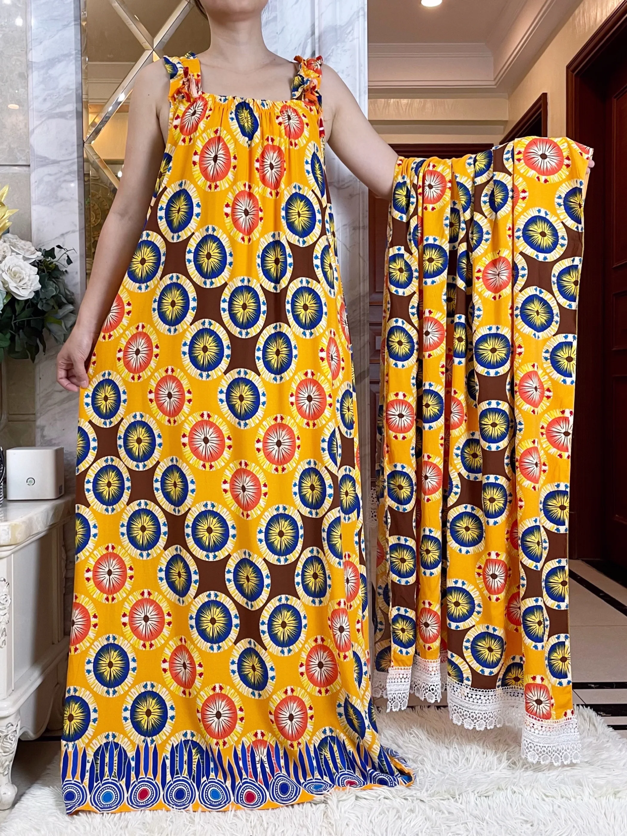 

Новинка, женское хлопковое летнее платье без рукавов с большим шарфом, нижнее платье, африканская модель, женское платье, свободный кафтан, платья