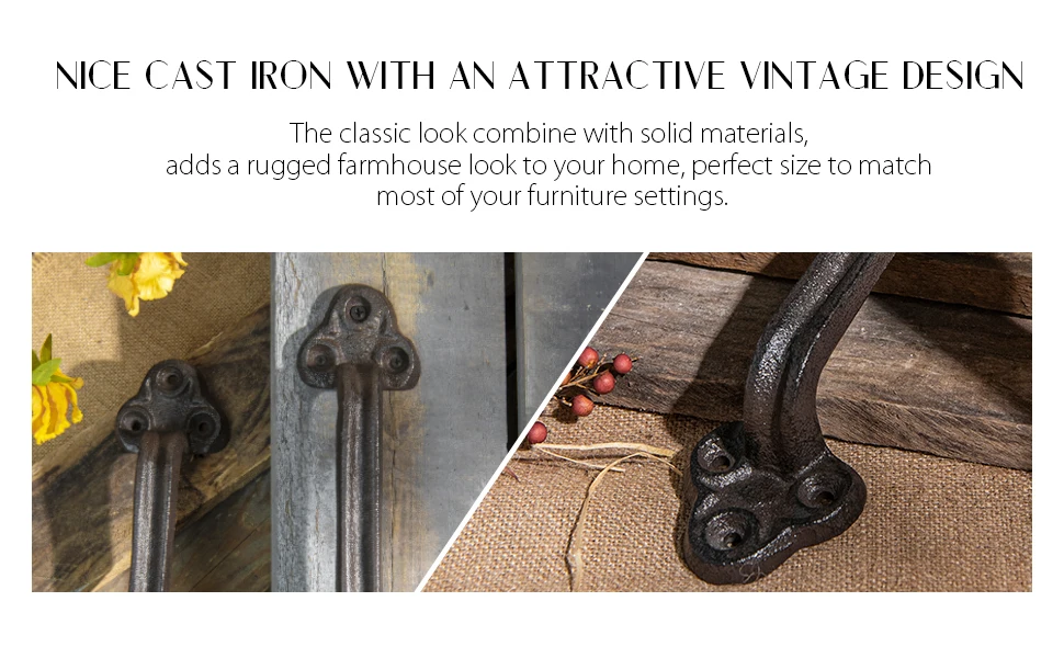 Description Picture 4 of itemSungmor Rustic Barn Door Handles Cast Iron Outdoor Gate Garage Vintage Pull Handles 2PCS Dark Brown 8.7 Inch Decorative Hardware