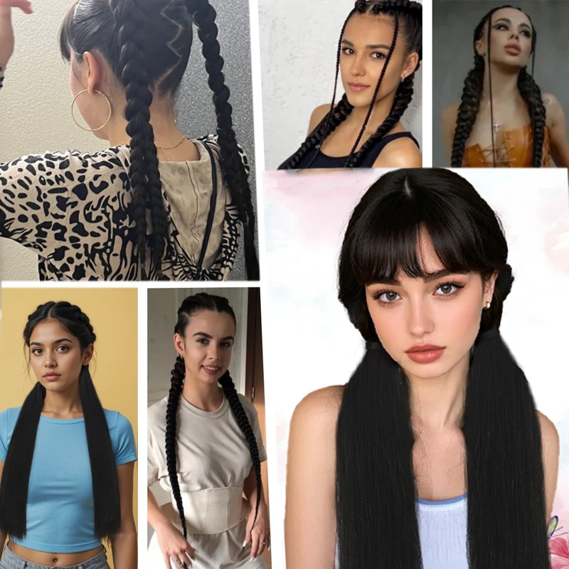 LUPU 2Pcs Straight Ponytails With Headband and Soft Synthetic Hair Patches Suitable for Daily Wear by Women and Girls, 14 inches