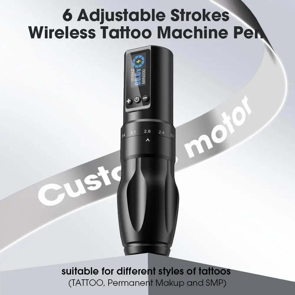 EZ Wireless Cartridge Tattoo Machine Battery Pen 6 Adjustable Strokes 2.0mm-4.0mm Tattoo Gun for Cartridge Needles tattoo pen