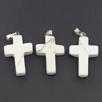 10PCS Natural Stone White Turquoise Cross shaped Pendant Christian Jewelry Making DIY Necklace Earrings Accessories Gift 1
