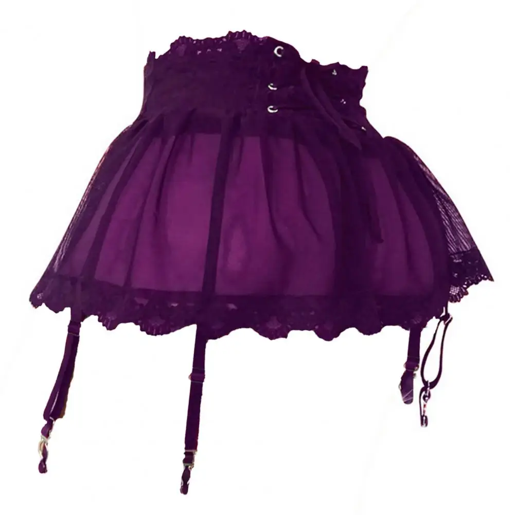 Women Skirt Sexy Mesh Adjustable Garter Belt Four-breasted Bandage Perspective Lace for Valentine's day