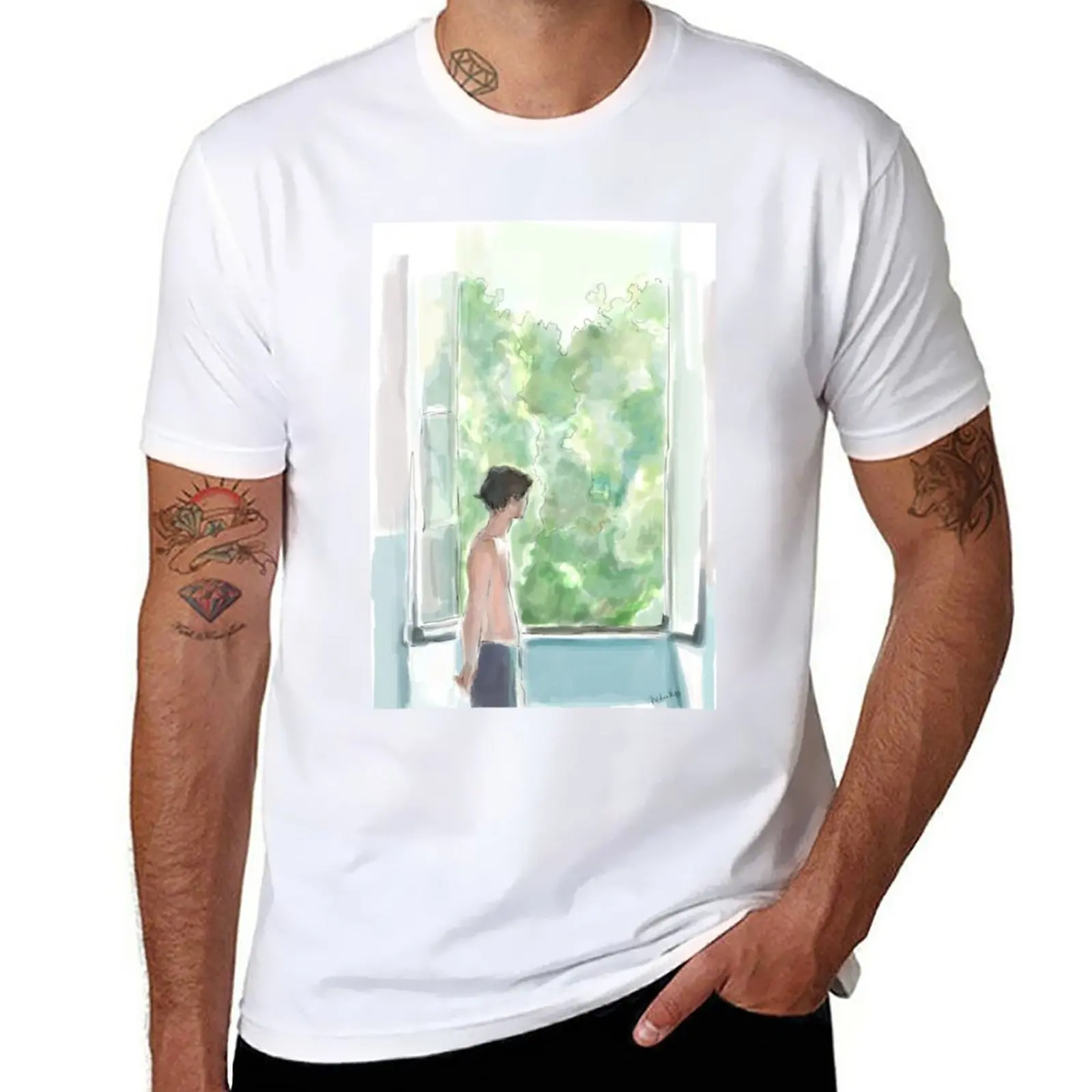 Elio By The Window T-Shirt Taglie Forti Top Estivo Per Un Ragazzo Magliette Estive Magliette Da Uomo