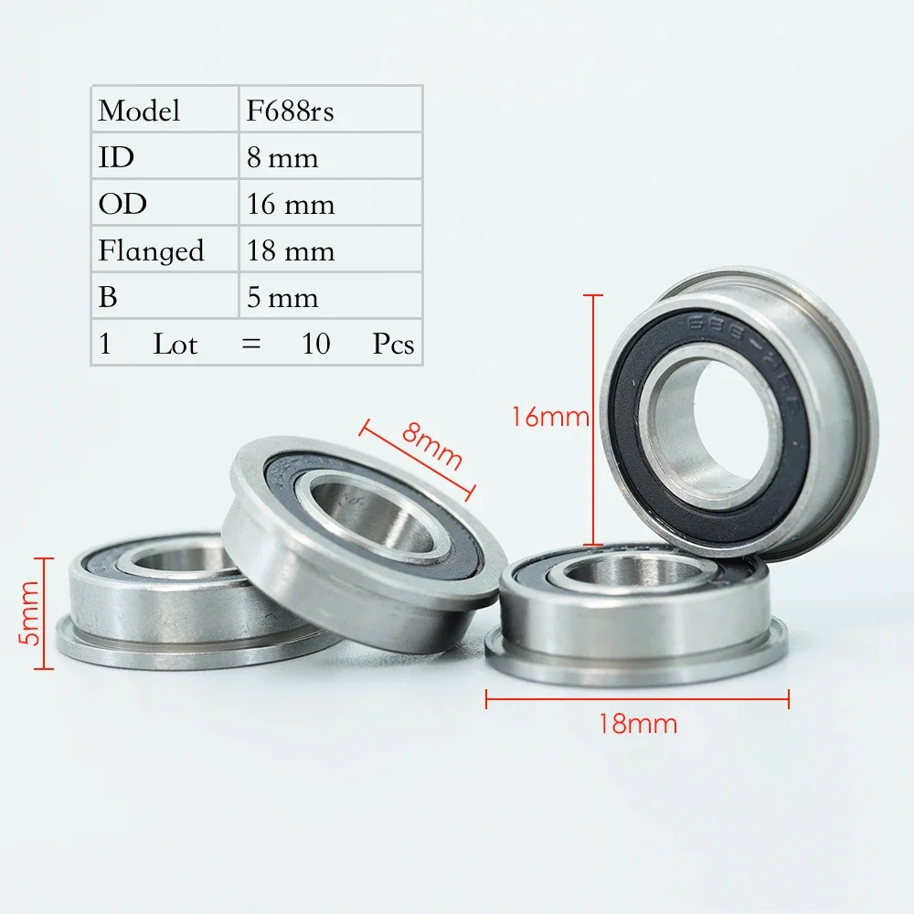 F688RS Bearing 8*16*5 mm ABEC-7 10 Pcs F688-2RS Flange Ball Bearings For VORON 0 Motion Use In A/B Drive Units Idlers XY Joint ball bearings