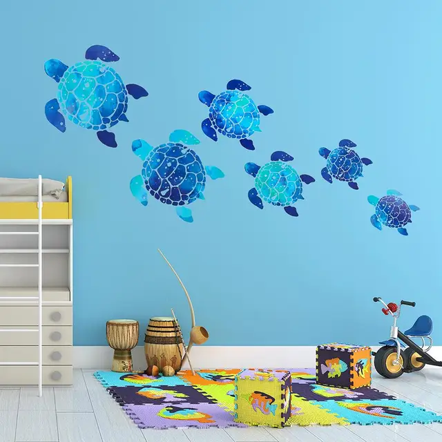 2 Set (12 PCS) Sea Turtle Wall Stickers – Vinyl Underwater Ocean Decals 4