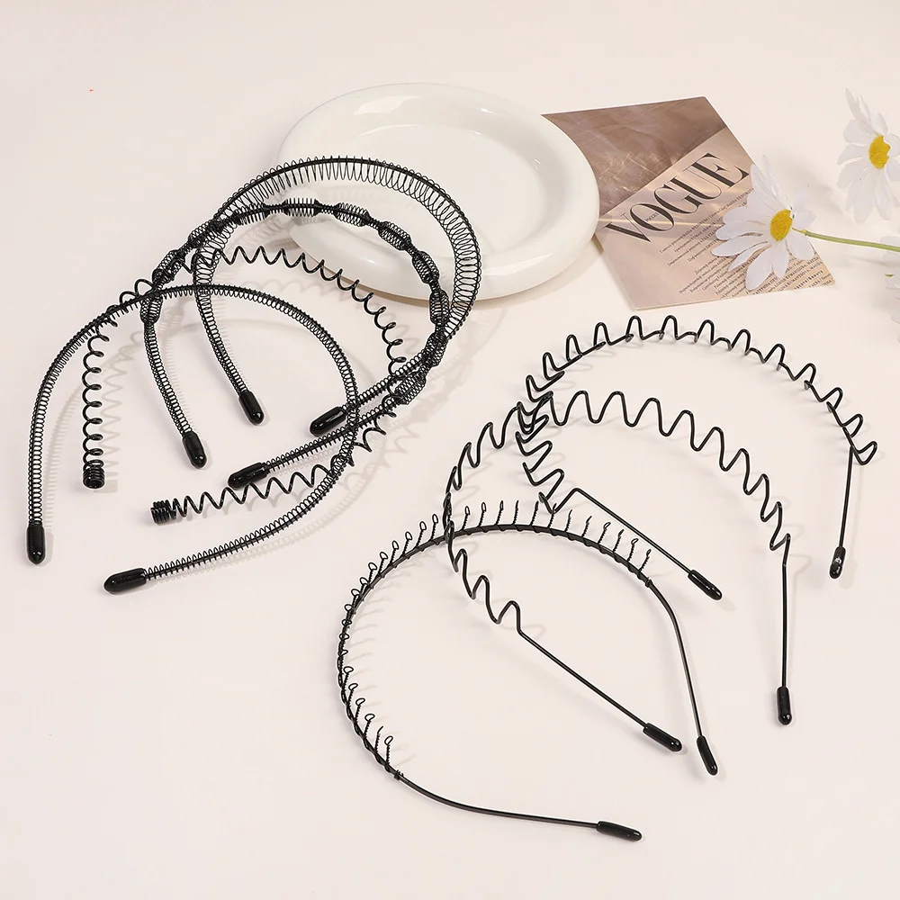 Fascia per capelli da uomo, in plastica, 8 pezzi, colore nero, elastico a zig-zag, per ragazze, bambini, uomini, fascia con denti, sottile, antiscivolo, per sport all'aria aperta