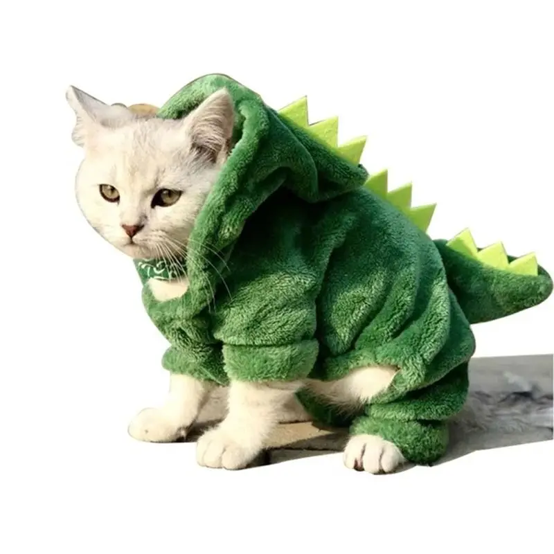 Pet Cat Clothes Puppy Dog Cat Funny Dinosaur Costume Winter Warm Plush