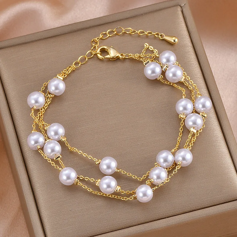 2022 New Luxury Pearl Bracelet for Women Fashion Classic Multilayer Gold Chain Cuff Bracelet Female Party