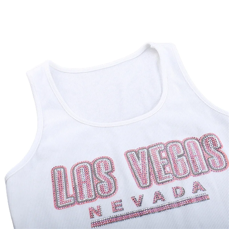 Camiseta sin mangas con estampado de letras Fairycore para mujer, ropa informal de los años 2000, con diamantes de imitación Y2K