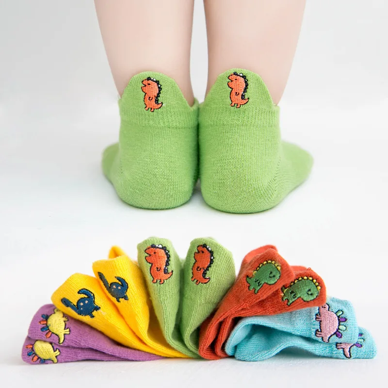 5Pairs Children Socks Dinosaur Embroidery Breathable Sports Unisex Cotton kids socks