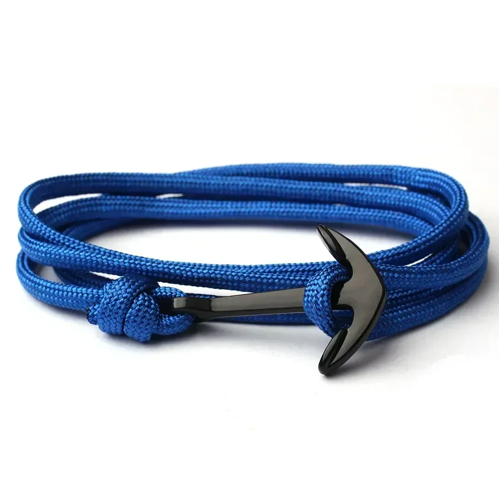 Men Bracelet Black Alloy Anchor Bracelet Multilayer Nylon Rope Chain Paracord For Women Men Navy Style Gift SL014