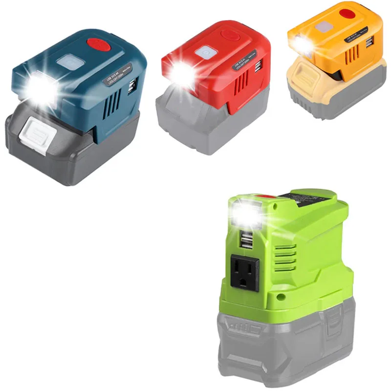 

150W Power Supply Inverter Dual USB For Makita/Dewalt/Milwaukee/Ryobi 18V Lithium Battery Camping Tools with 200LM LED Light