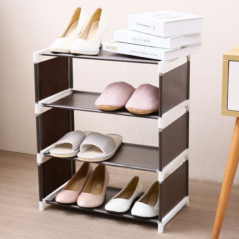 3/4 Layer Random Color Fabric Home Assembly Shoe Rack Living Room Bedroom Solid Color Simple Non-woven Fabric Shoe Storage Rack