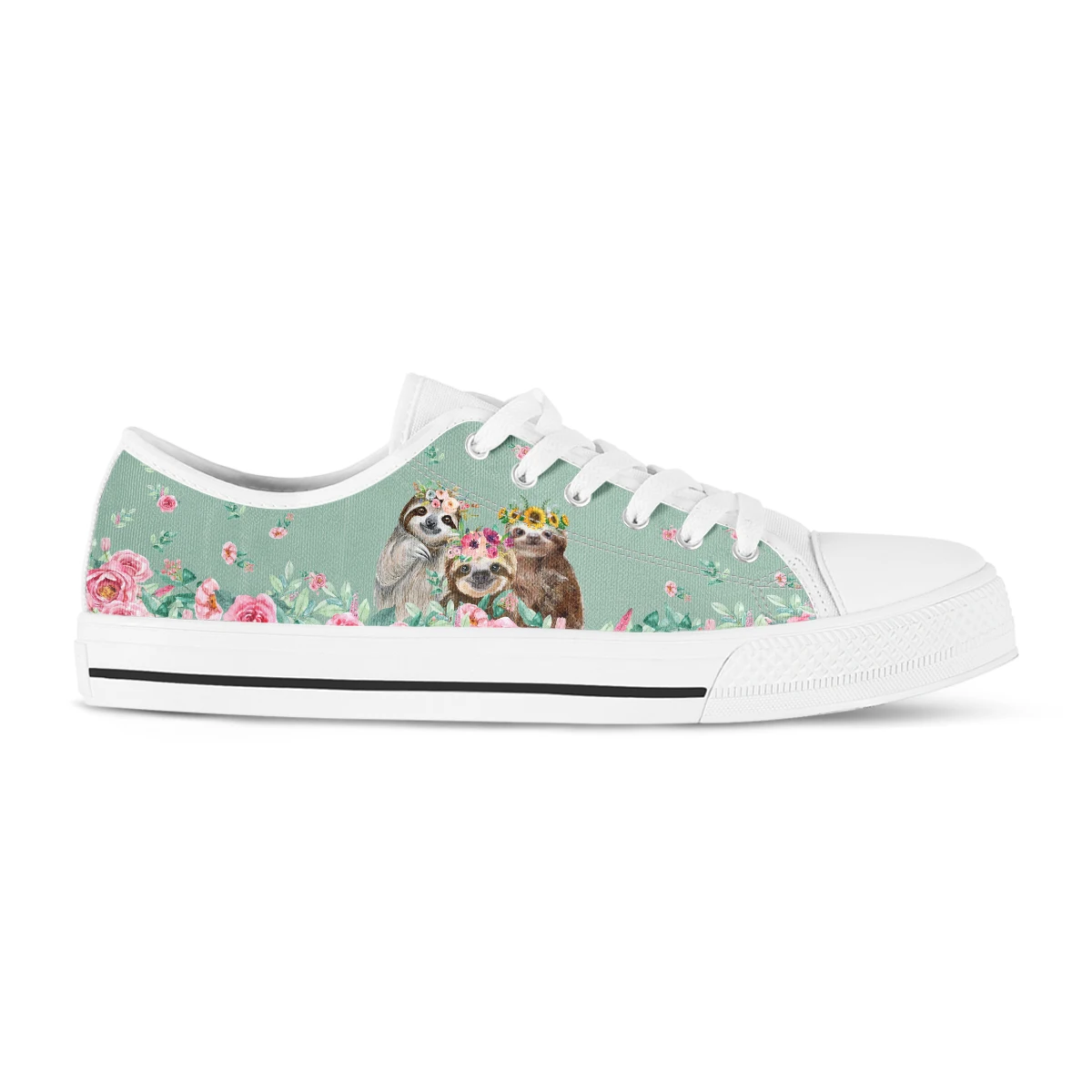 Women Canvas Shoes Pink Sloth Floral Fashion Autumn Summer Sneakers Casual Sneakers Low Top Female Students Flats