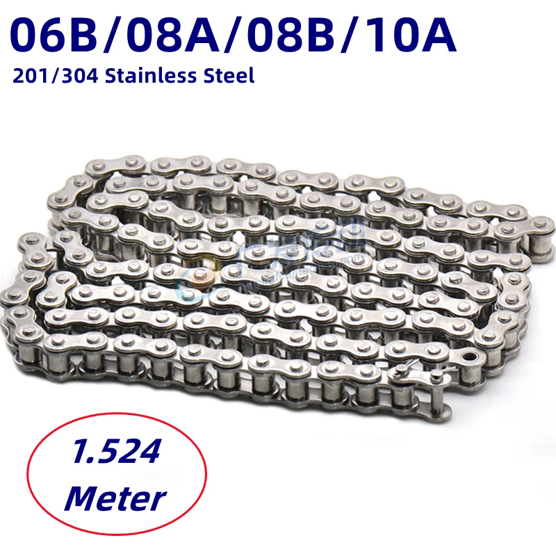 

06B/08A/08B/10A Stainless Steel Single Row Industrial Chain 201/304 Stainless Steel Short Pitch Roller Chain for Transmission