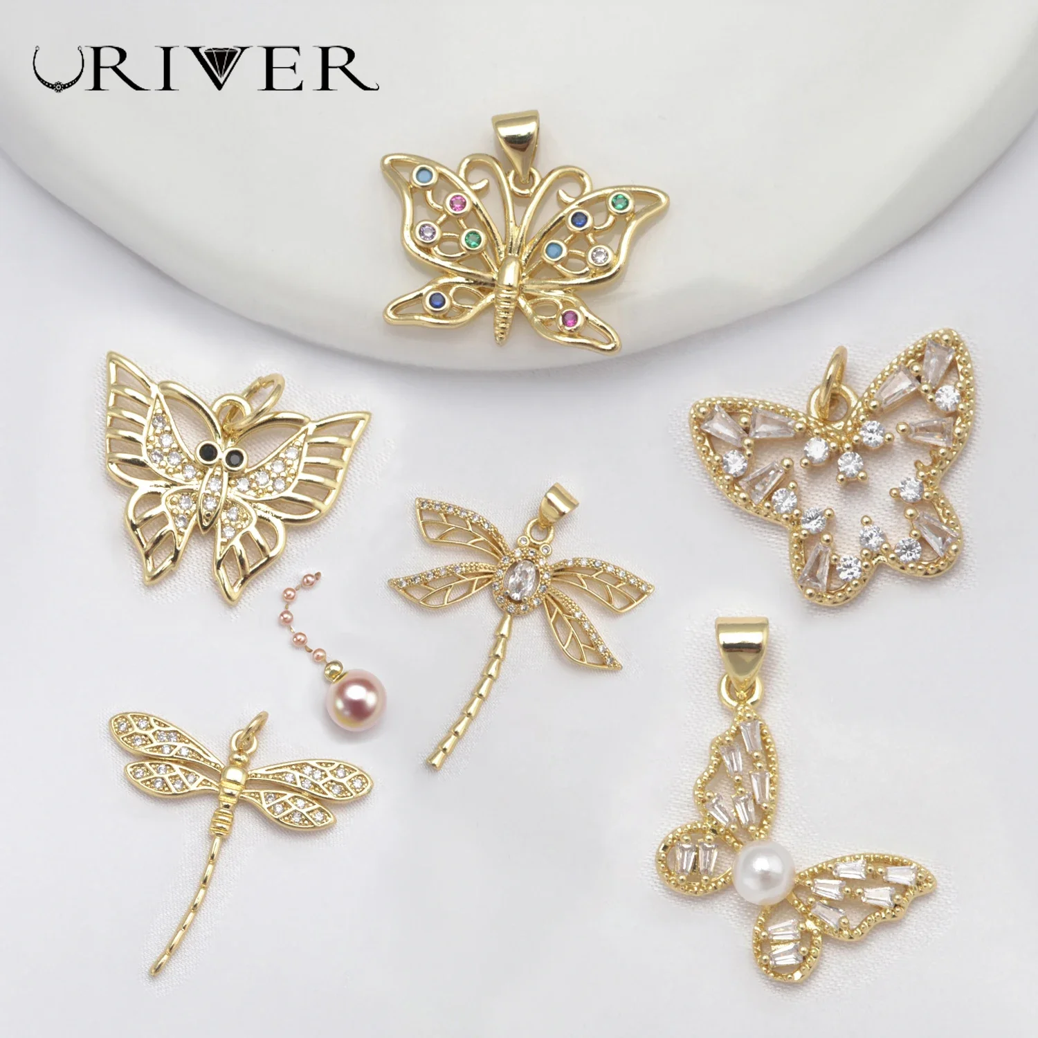 

LJRIVER 5 Pcs Charms for Diy Jewelry Paved Zc Brass Insect Pendants for Keychains Bracelet Neckalce Earrings Parts Wholesale