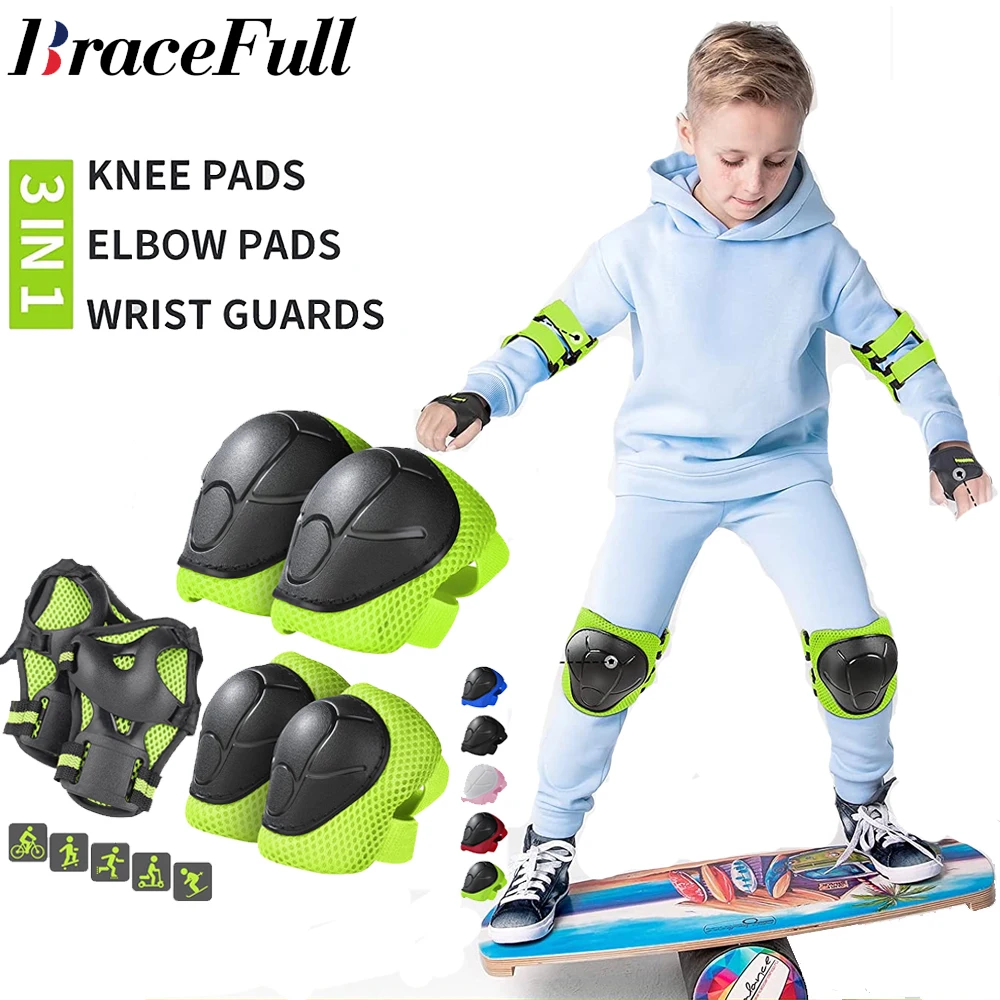 Knee and Elbow Pads knee pad elbow pads wrist guards protective gear set Wrist Guards 3 in 1 Kids Protective Gear Set for BMX Inline Roller Skating Bike Rollerblading Riding Sports