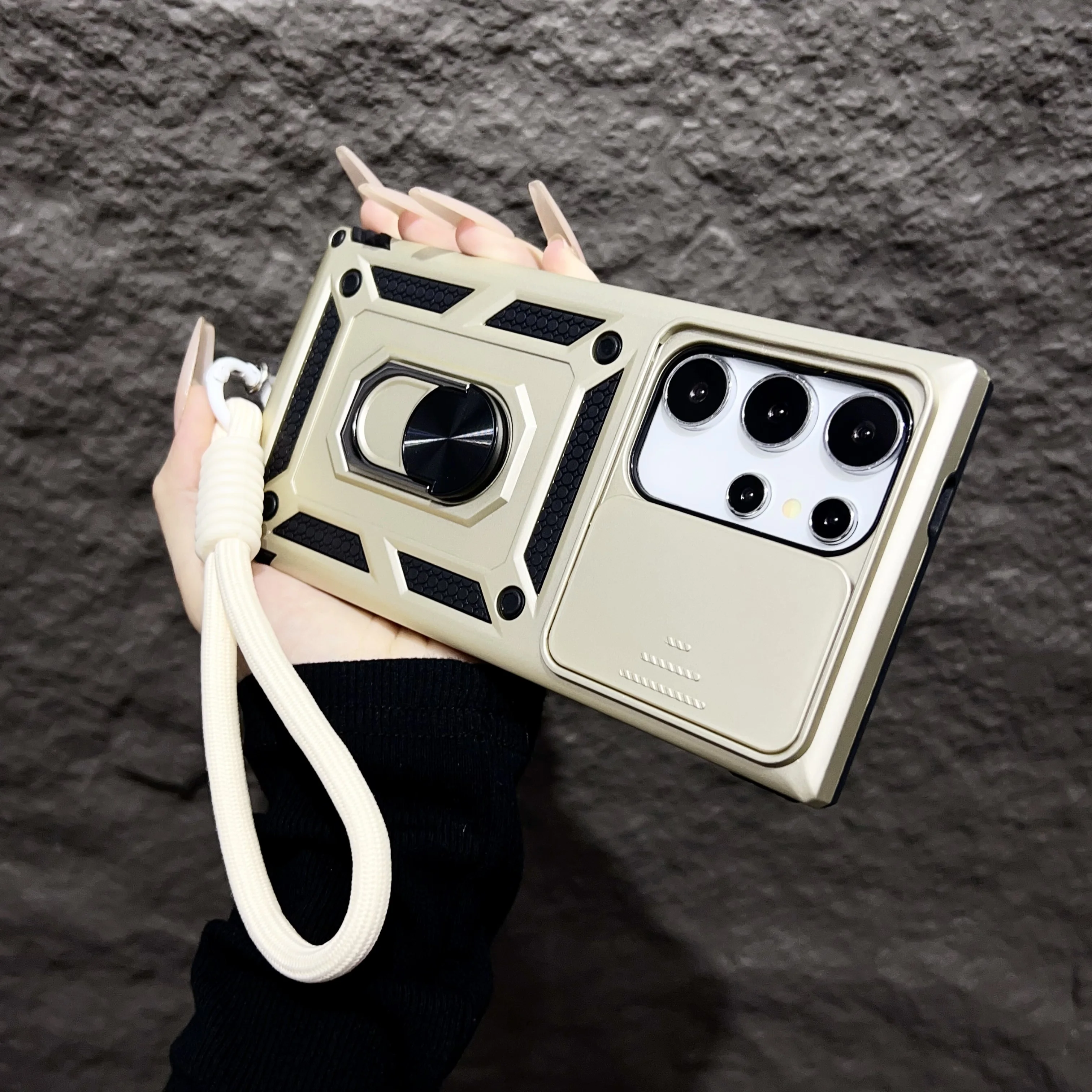 Magnetic Armor Bracket Case with Lanyard and Slide Camera Protector - Shockproof Cover