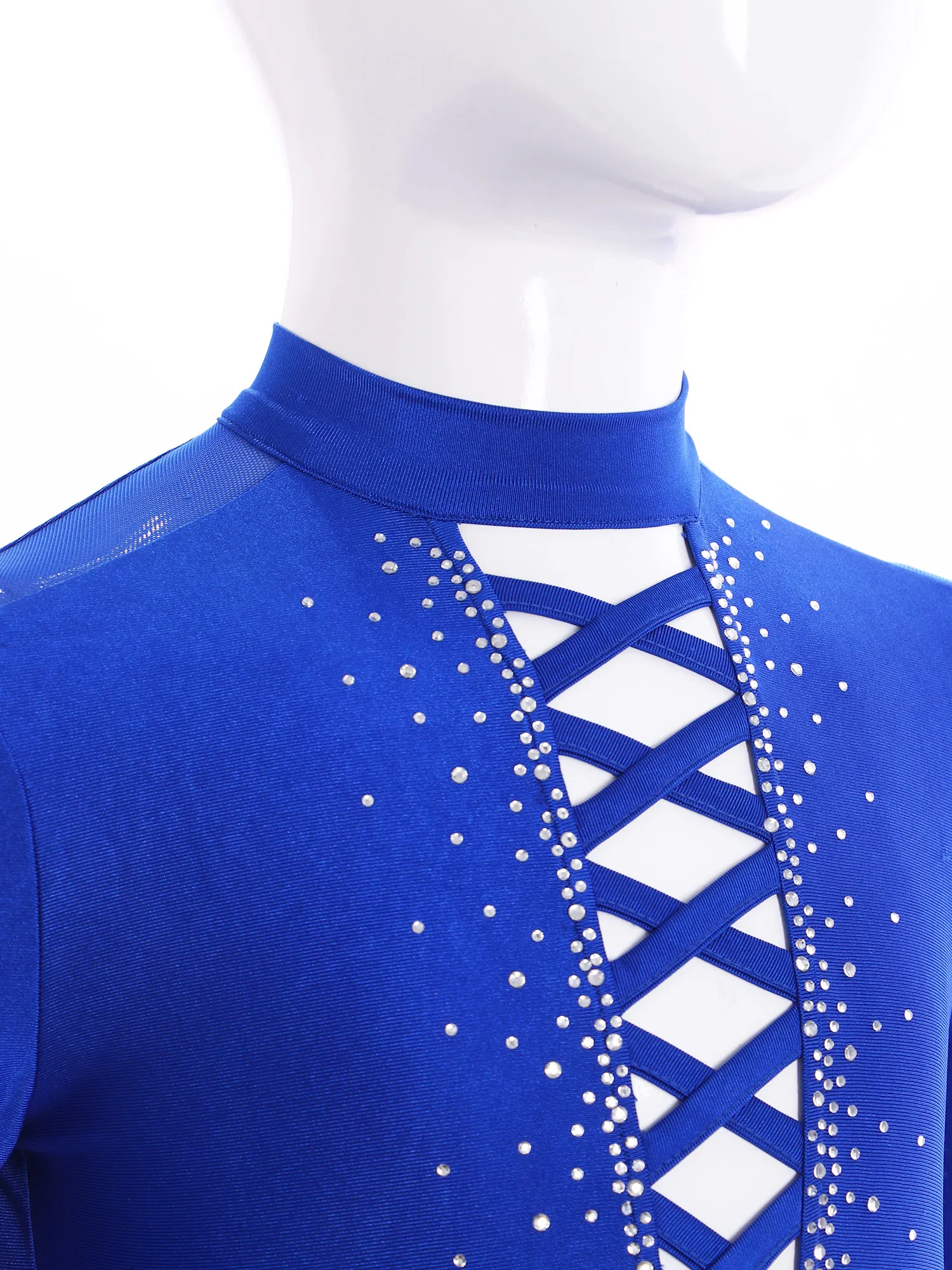 Kids Rhythmic Gymnastics Leotard for Boys Glittery Rhinestones Latin Dance Leotard Children Long Sleeve Figure Skating Bodysuit