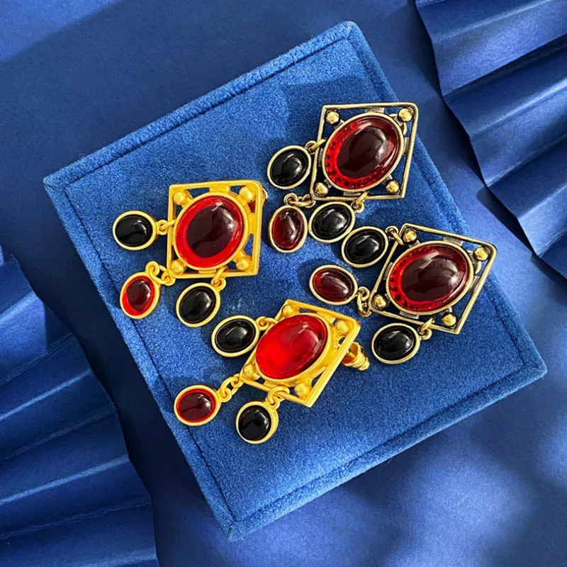 Donia Jewelry European and American Fashion Oval Gemstone Titanium Steel Long Silver Needle Luxury Tassel Earrings