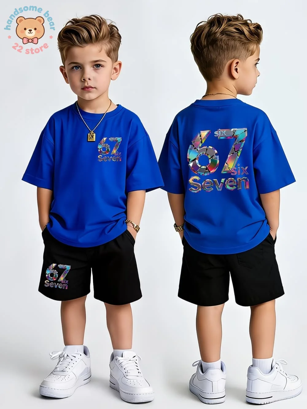 Boys Sets 67 Funny Print Kids T-Shirt Shorts Pant Set Casual Italian Brainrot Summer Top Suit for Funny Gift Children's Clothing - 2
