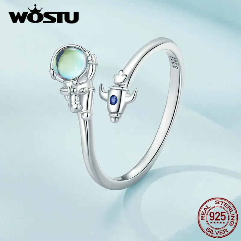 WOSTU 925 Sterling Siler Creative Spaceman Spacecraft Asymmetric Opening Rings Rainbow Stud Earrings Girl Birthday Jewelry Gift 6