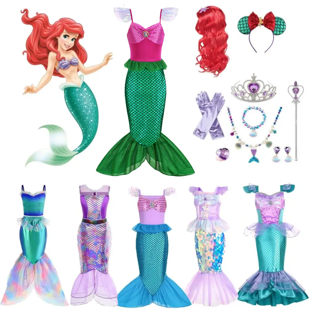 

Disney Little Mermaid Ariel Dresses for Girls Birthday Princess Dress Kids Cosplay Costume Children Carnival Party Clothes