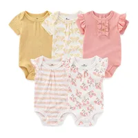 Newborn Baby Girl Clothes 5Pieces Unisex Bodysuits Cotton Baby Boy Clothes Set Solid Color Summer Print Cartoon Bebes 4