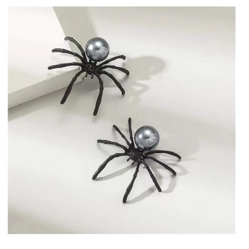 Spider Pearl Earring Black Trendy Personality for Women Alloy