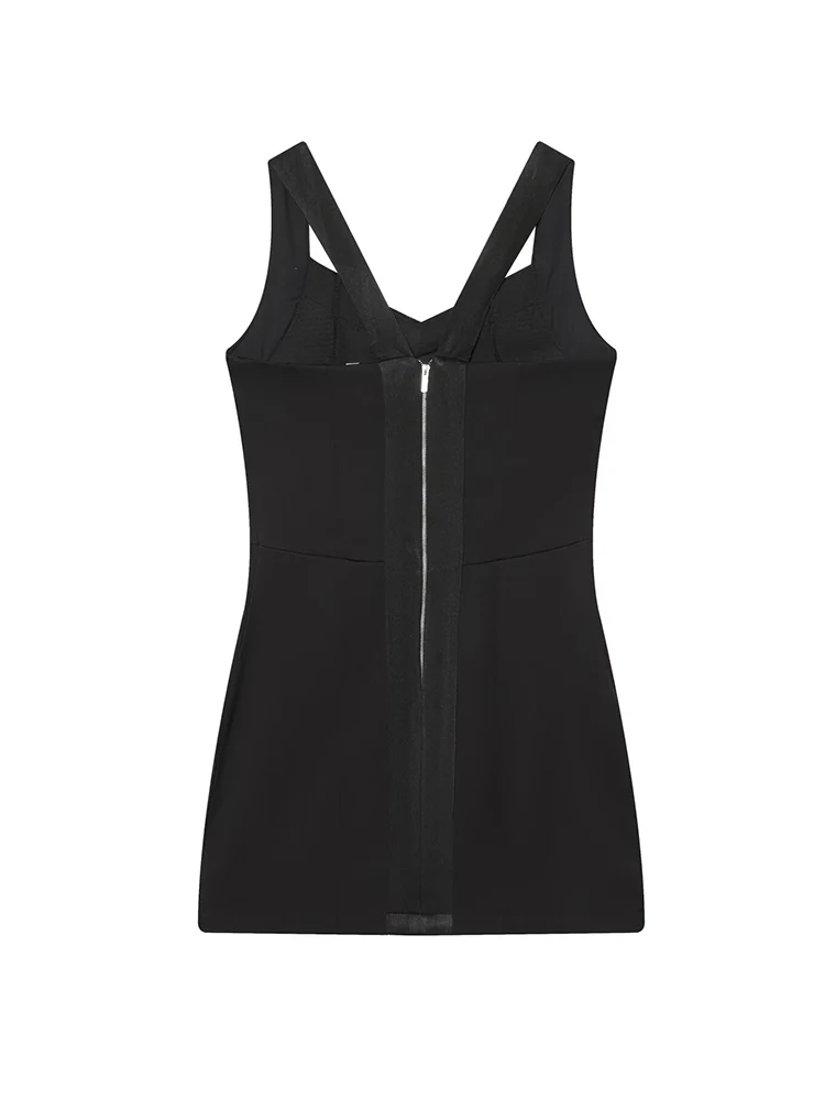 Summer Women Fashion Short Dress Sexy Slim Back Zip Sleeveless Backless Sling V-Neck Mini Dress Chic Ladies Party Outfit