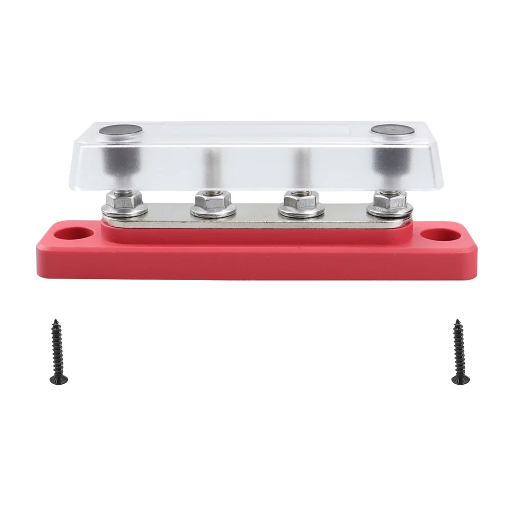 

RV Yacht Motorhome Busbar Single Row 4 Way Red And Black M5 Busbar 48V 100A With Cover Practical And Durable Easy To Use