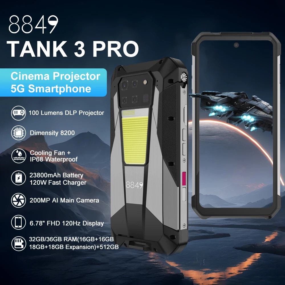 Unihertz Tank 3 Pro 8849 with 100 Lumens 5G Projector phone